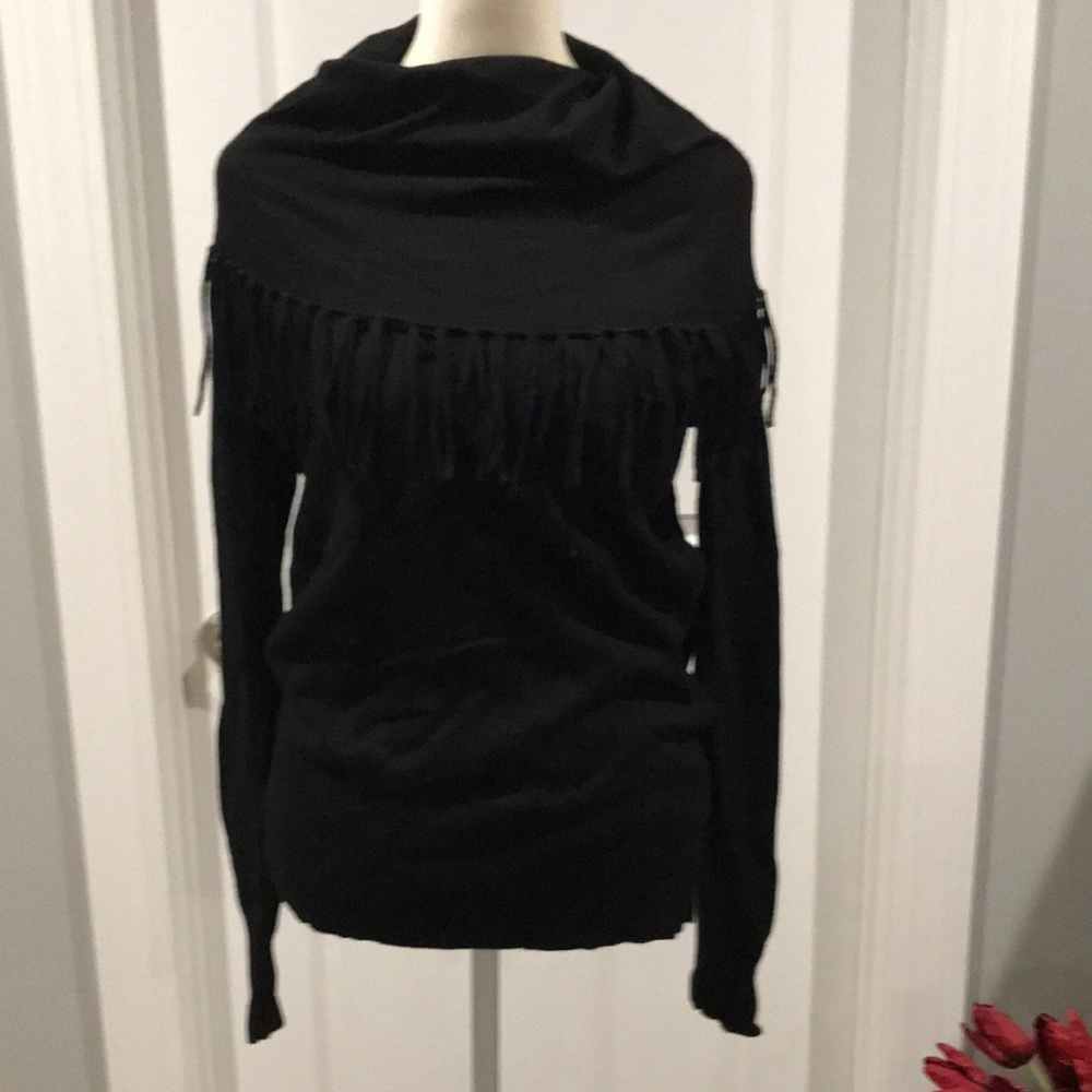 SOLD.   Black fringe sweater sz M  **NEW**